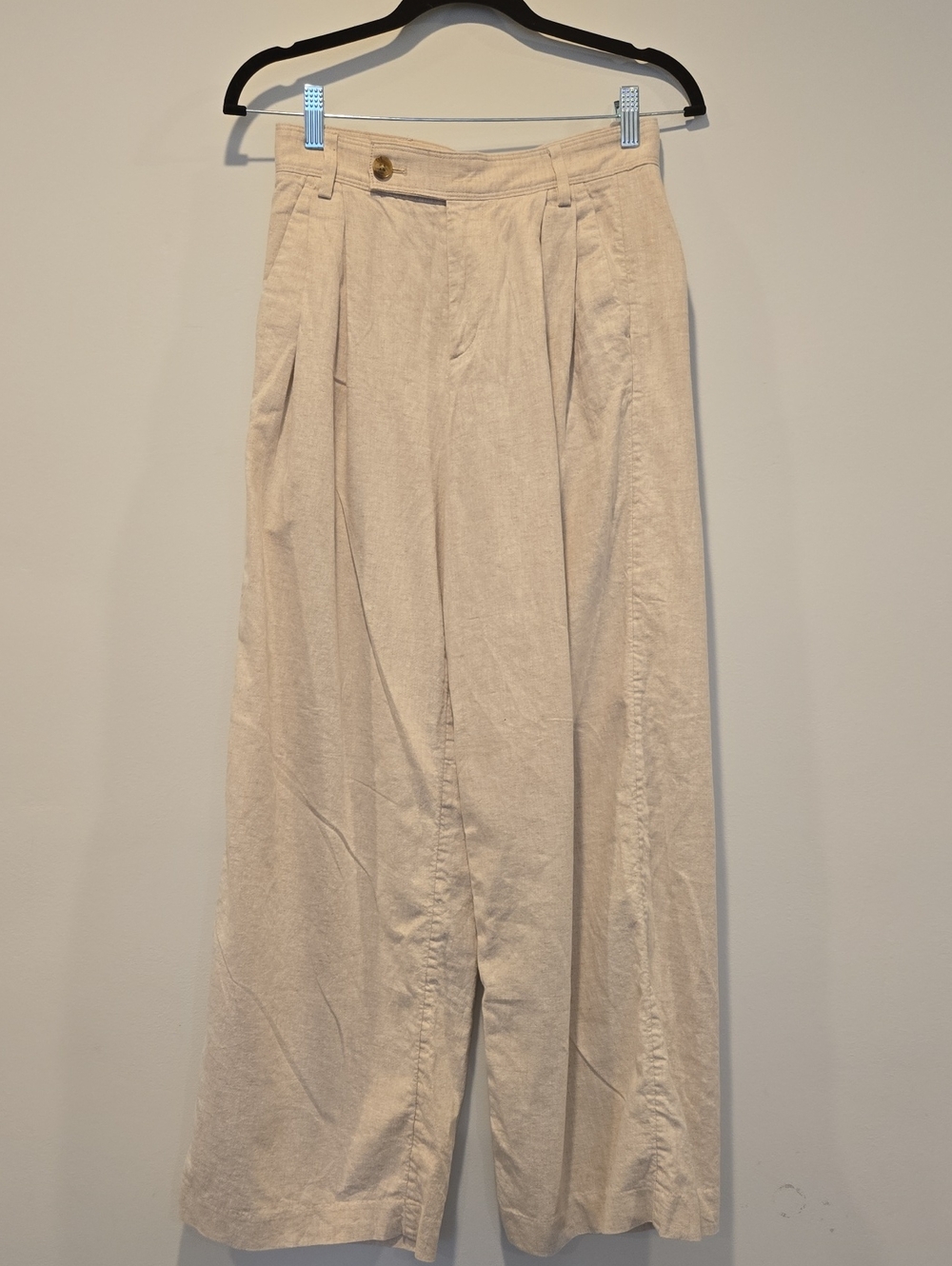 BANANA REPUBLIC Oatmeal Linen Blend Wide Leg Trousers 0 High Rise Pleated Pant